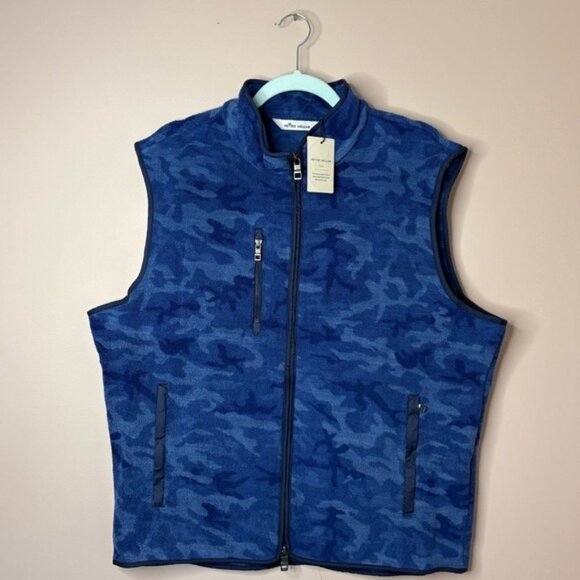 Peter Millar Crown Micro Shearling Fleece Vest Atlantic Blue camo print L NWT - Picture 1 of 7